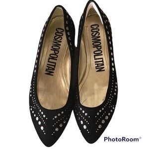 Cosmopolitan Silver Studded Black Ballet Flat Shoes 7.5 Scandi
